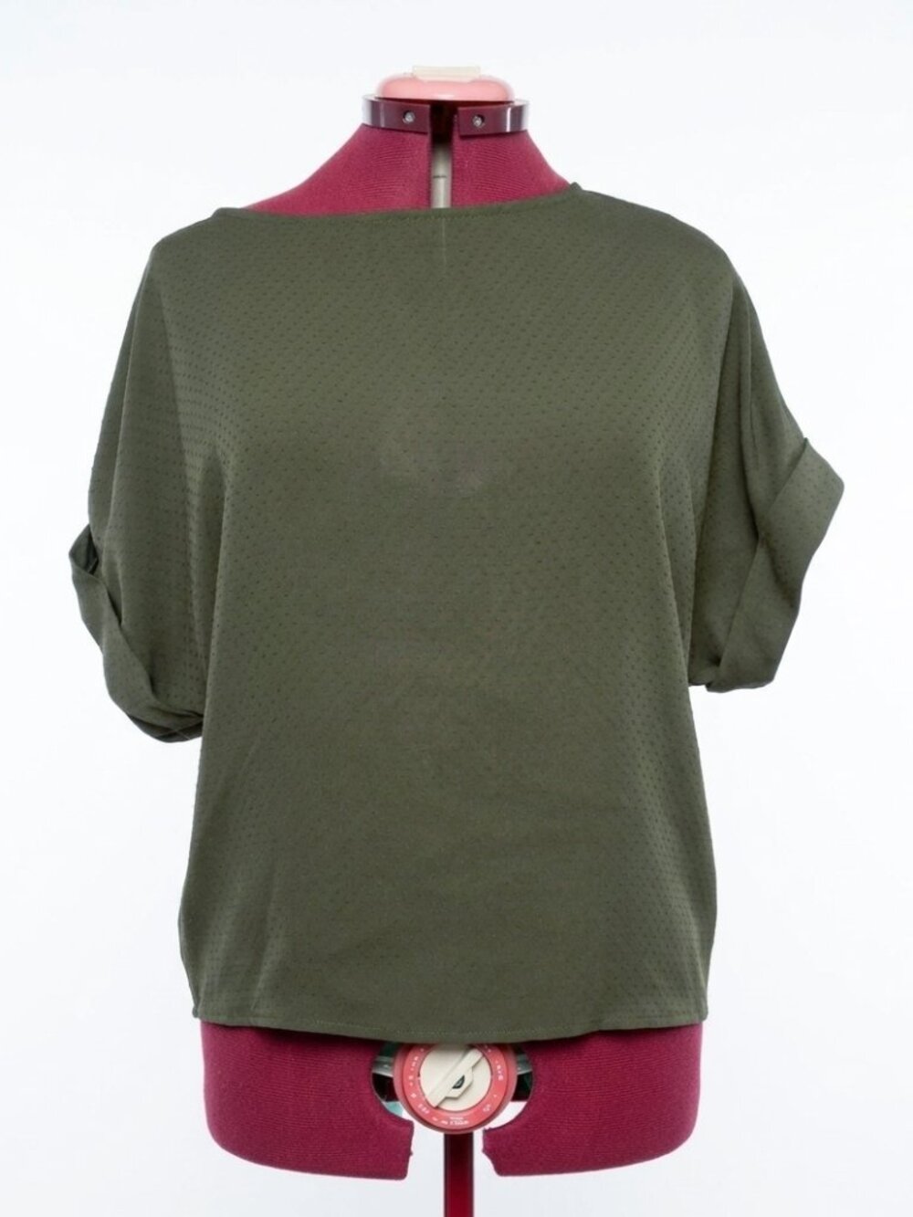 Dynamite Olive Green Textured Short Sleeve Blouse